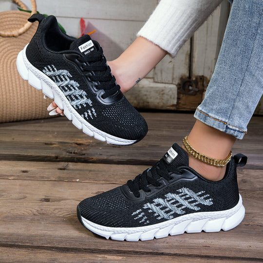 Damen nan gestrickter Schlupf-Sneaker mit elastischem Schaft, Zier-Schnürung und segmentierter Dämpfungssohle R&B