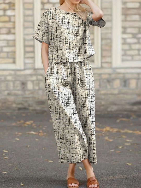 Damen entspannter Zweiteiler mit weitem Schnitt und modischem Grafikdesign R&B