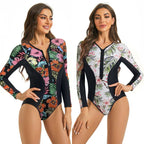 Damen Sportlicher Langarm Badeanzug mit floralem Grafikdesign R&B