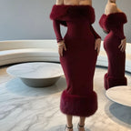 Damen Elegantes Abendkleid mit luxuriösem Federbesatz R&B