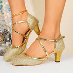 Damen Glitzernde High Heel Pumps mit eleganter Riemen-Optik