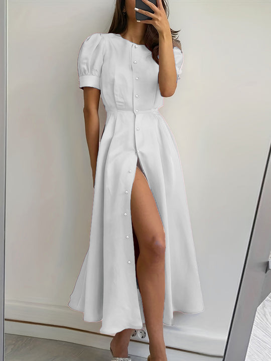 Damen Maxikleid mit Knopfdetail und seitlichem Schlitz R&B