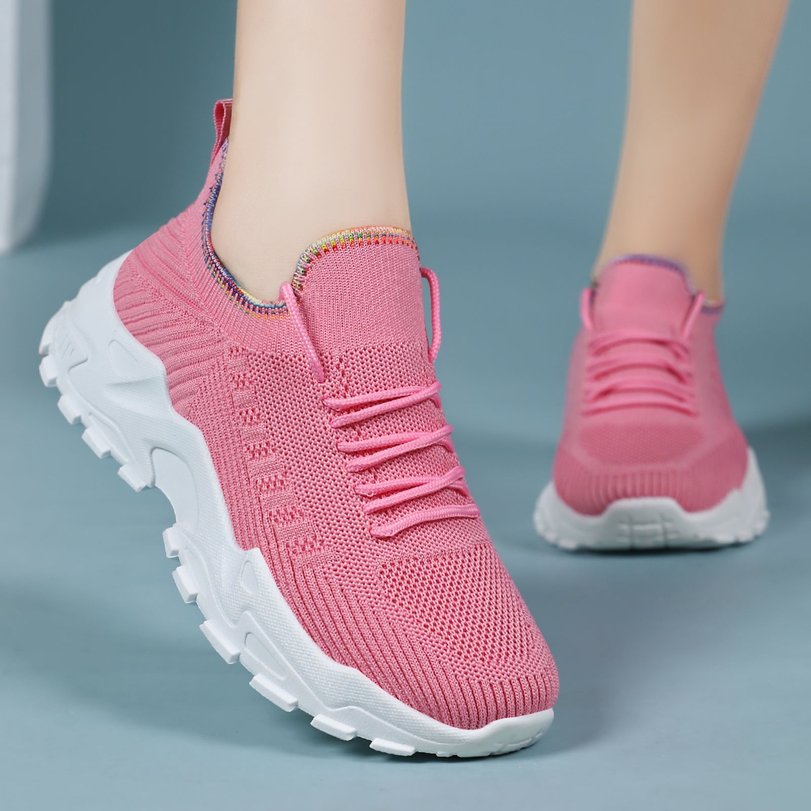 Damen Bequeme Lauf-Sneaker mit elastischem Strickdesign und rutschfester Sohle R&B