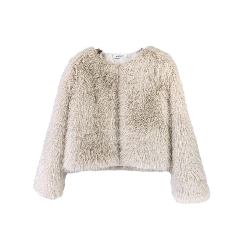 Damen Flauschige Kurzjacke aus hochwertigem Kunstfell mit eleganten Ärmeln R&B