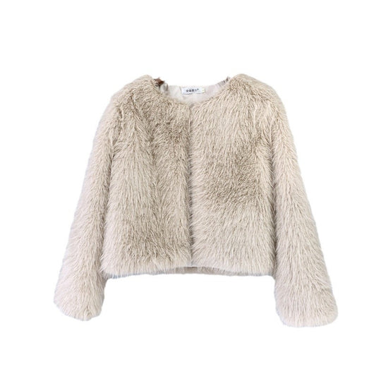 Damen Flauschige Kurzjacke aus hochwertigem Kunstfell mit eleganten Ärmeln R&B