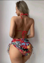 Damen Bunter Bikini mit selbstbewusster Hochbund-Hose und transparenter Strandsch cover R&B