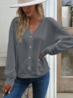 Damen lässige Strickjacke mit Knopfleiste R&B