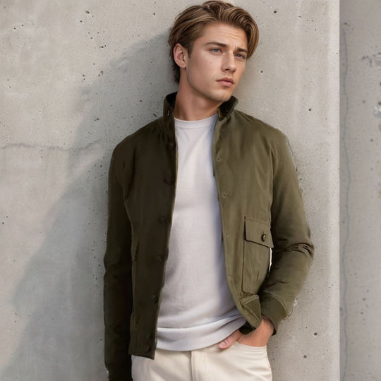Herren elegante Wildlederjacke mit praktischem Kragen und aufgesetzten Taschen R&B