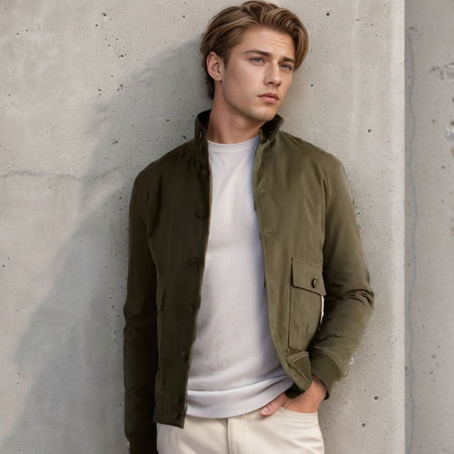 Herren elegante Wildlederjacke mit praktischem Kragen und aufgesetzten Taschen R&B