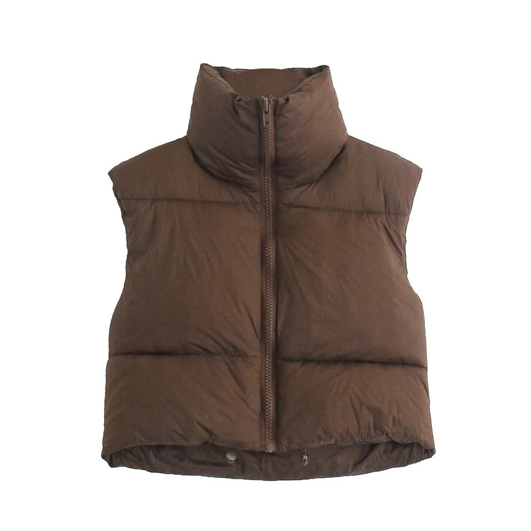 Damen cropped Daunenweste mit hohem Kragen und praktischen Taschen R&B