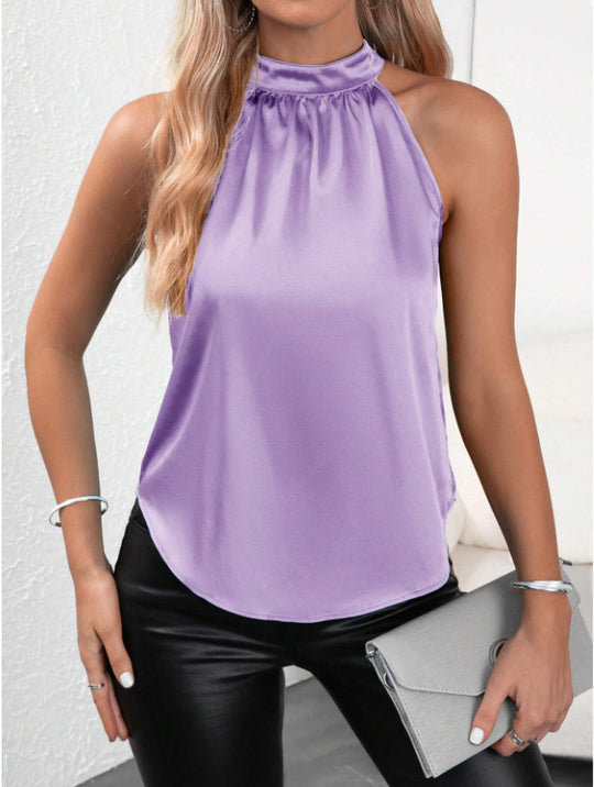Damen modisches Top mit hohem Kragen und schimmerndem Satin-Finish R&B