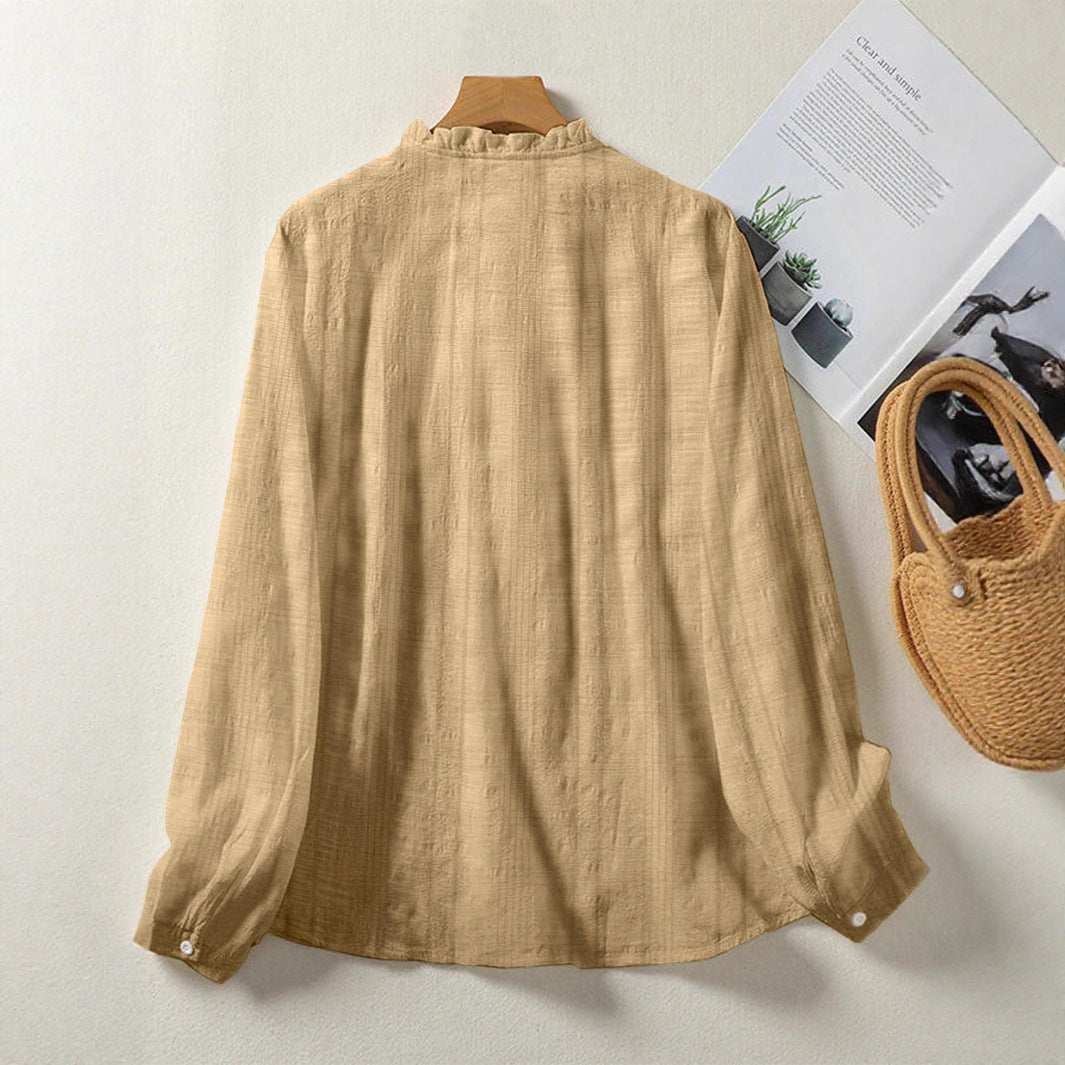Damen Bluse mit Rüschenkragen und Knopfverschluss R&B