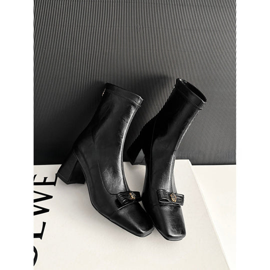 Damen elegante Stiefeletten mit modischem Schleifenakzent und robustem Blockabsatz R&B