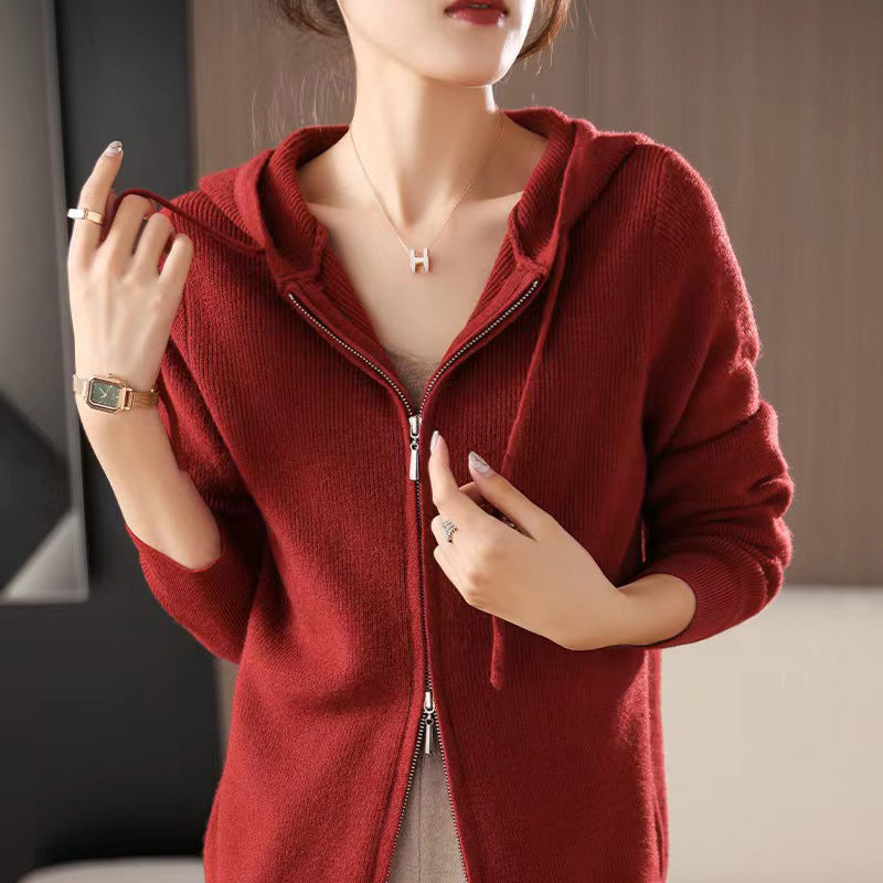 Damen Sportlicher Zip-Hoodie aus feinem Strick R&B