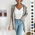 Damen Langärmlige Strickjacke mit Kapuze und seitlichen Taschen R&B