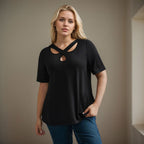 Damen Kurzarmshirt mit Kreuz-Ausschnitt R&B