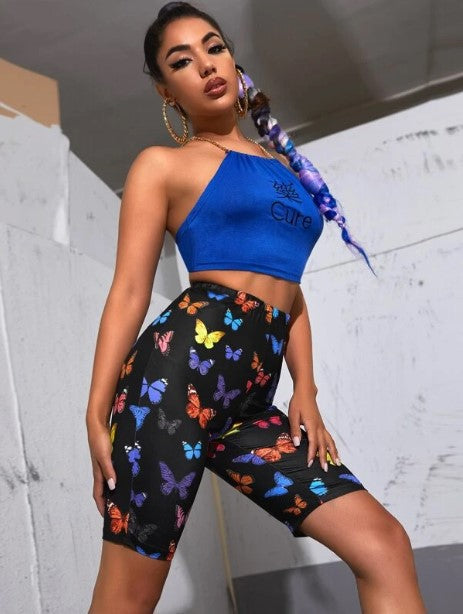 Damen Radhosen mit buntem Schmetterlingsdruck R&B