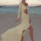 Damen Maxikleid mit raffinierten Rüschen und innovativem Cut-Out-Design R&B