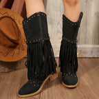 Damen Fransen-Stiefel mit Nietenverzierungen und Blockabsatz R&B