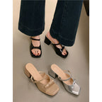 Damen bequeme Mules mit breitem Blockabsatz R&B