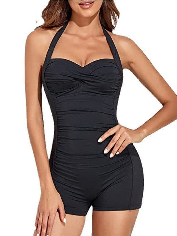 Damen Hochtaillierter Einteiler Badeanzug mit raffiniertem Raffungselement R&B