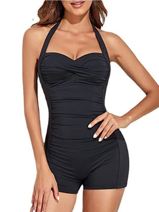 Damen Hochtaillierter Einteiler Badeanzug mit raffiniertem Raffungselement R&B