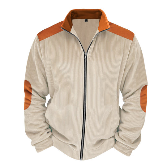 Herren Sportliche Zip-Jacke mit Rippenstruktur und Kontrastärmel R&B