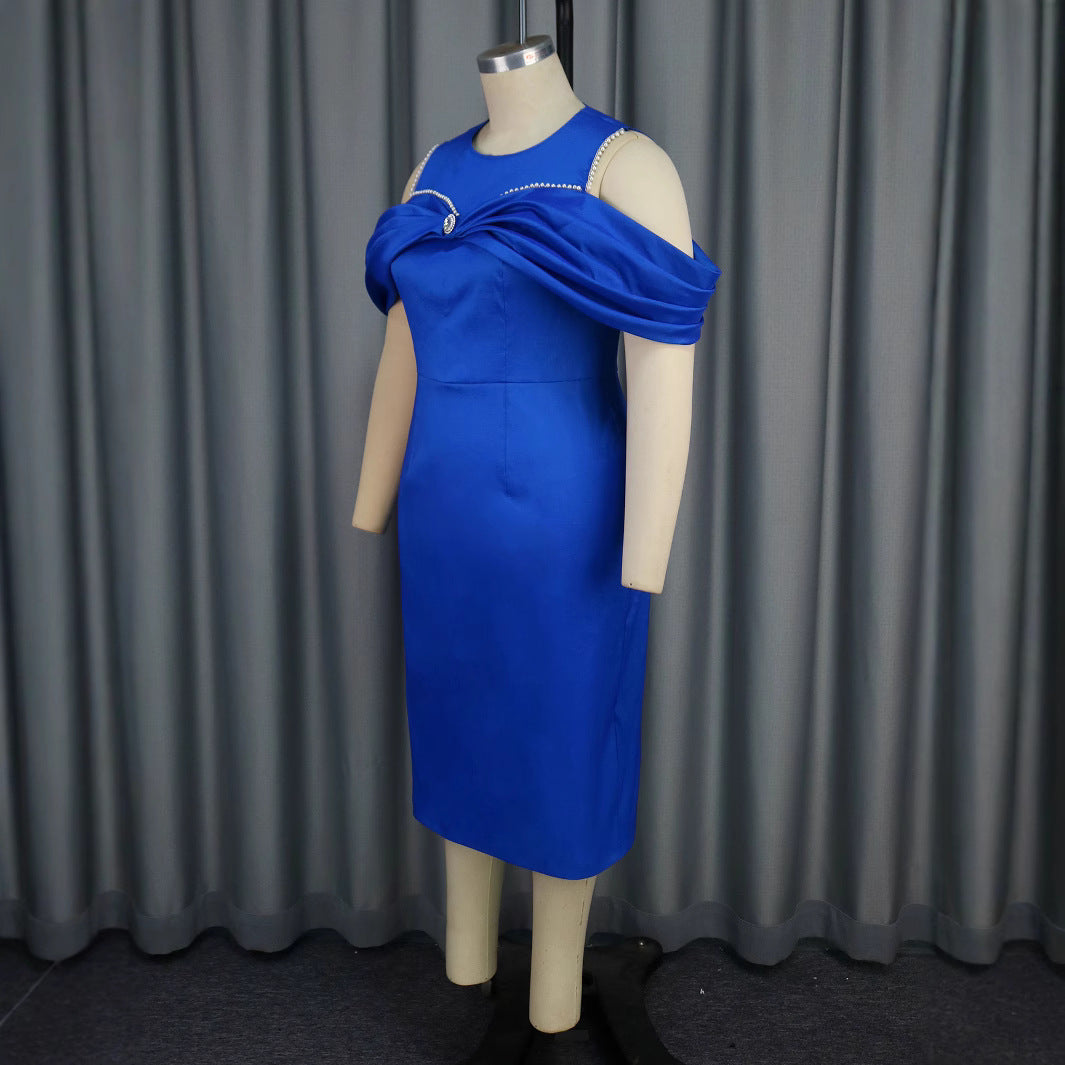 Damen Elegantes Cocktailkleid mit asymmetrischem Schulterdesign und schimmerndem Akzent R&B