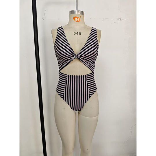 Damen Hochgeschneiderter Einteiler mit knotendem Design R&B