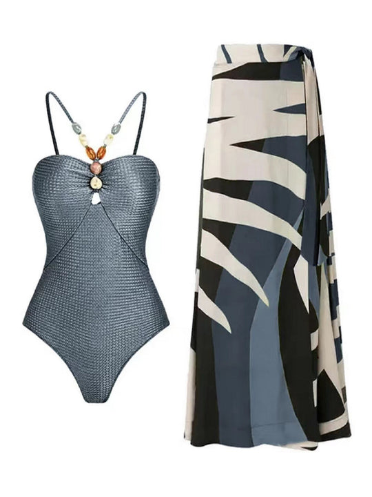 Damen Badeanzug mit trendigem Cut-Out und elegantem Wickelrock R&B