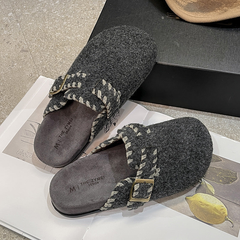 Damen Filzclogs mit modischer Schnallenverzierung und kuscheligem Innenfutter R&B