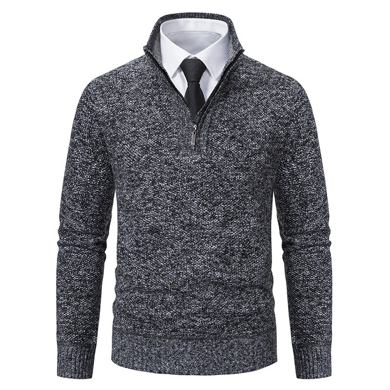 Herren eleganter Strickpullover mit halbem Reißverschluss und strukturierter Oberfläche R&B