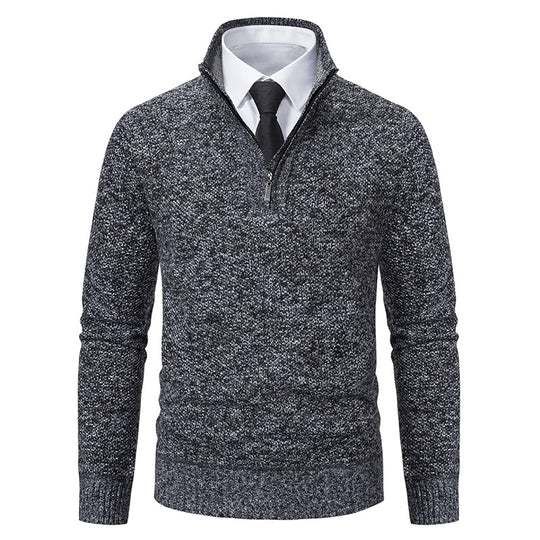 Herren eleganter Strickpullover mit halbem Reißverschluss und strukturierter Oberfläche R&B