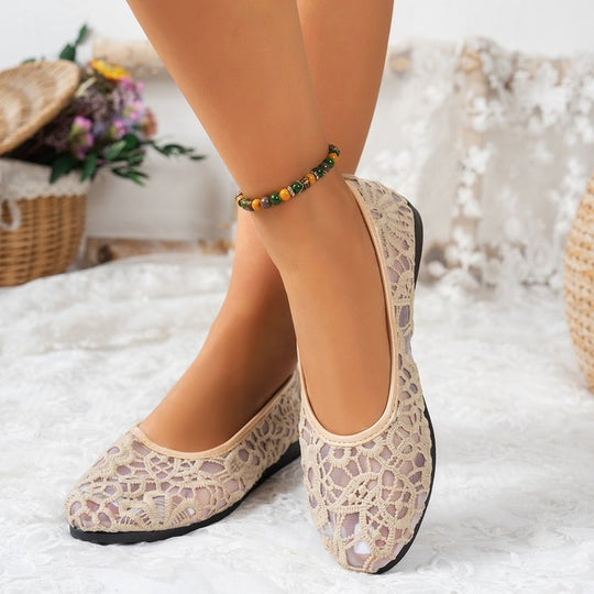 Damen Einfache Ballerinas mit luftigem Spitze-Design und flexiblem Fußbett R&B