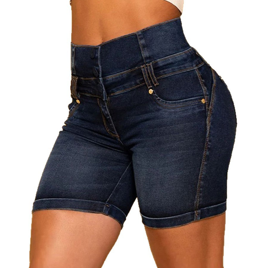 Damen Hochtaillierte Denim-Shorts mit figurformendem Design R&B
