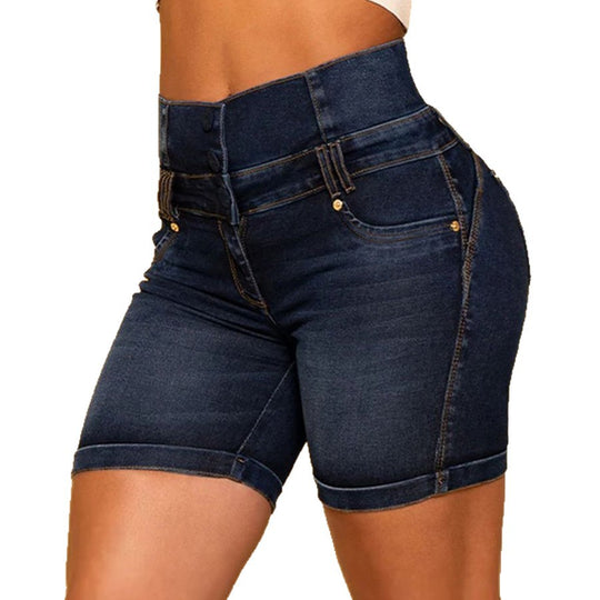 Damen Hochtaillierte Denim-Shorts mit figurformendem Design R&B