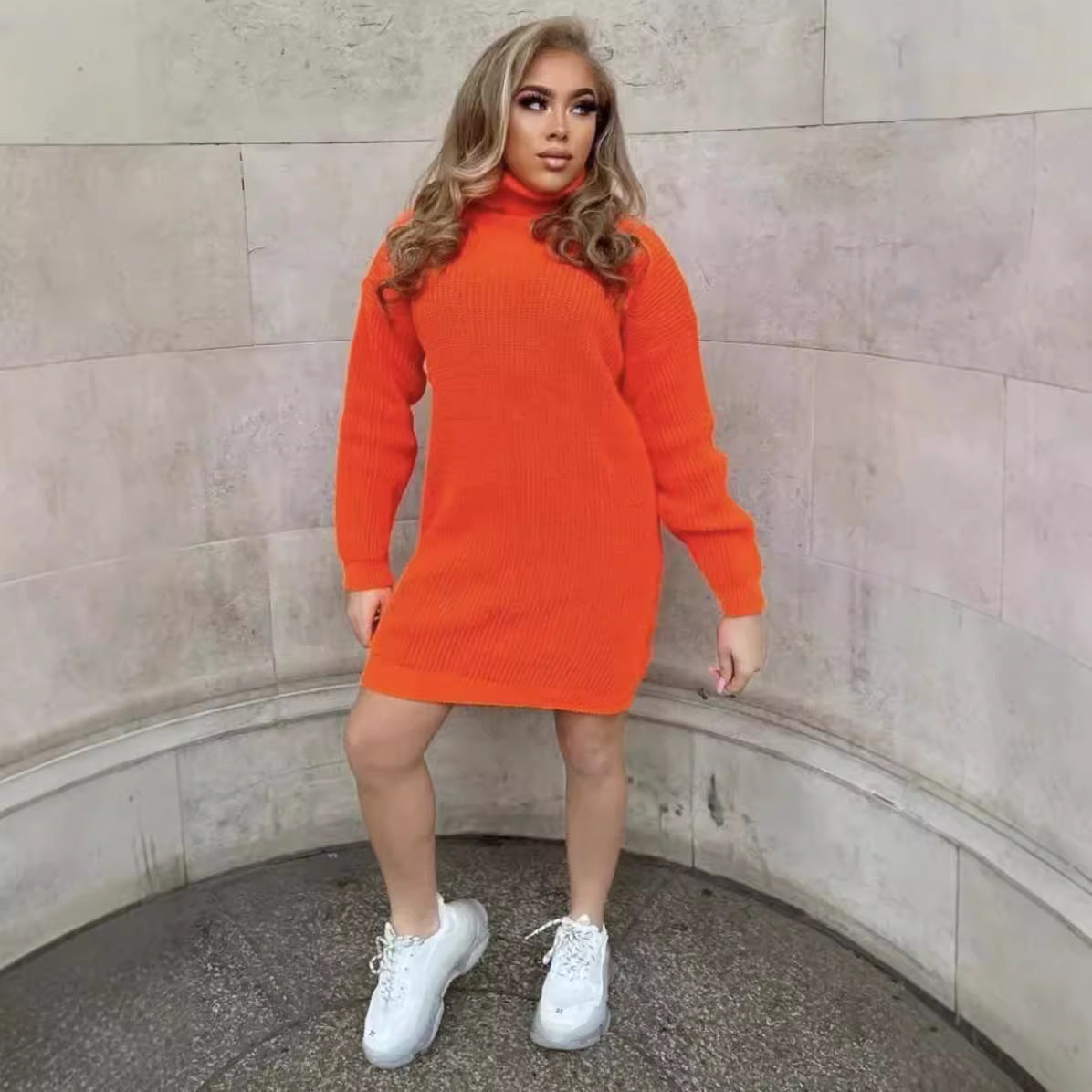 Damen Oversized-Strickpullover mit hohem Kragen und lässigem Schnitt R&B