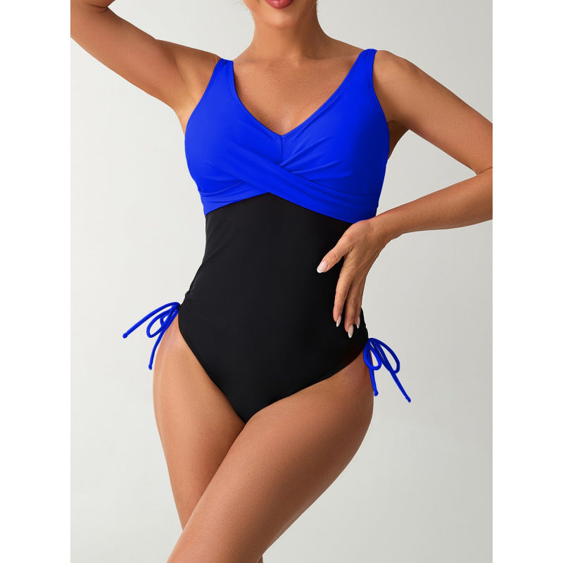 Damen Einteiler Badeanzug mit modischem Wickel-Design und verstellbaren Trägern R&B