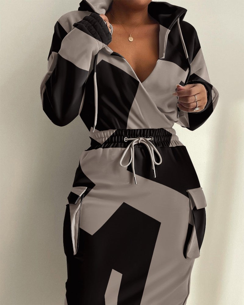 Damen lässiges Set mit modernem Zeitungsdruck R&B