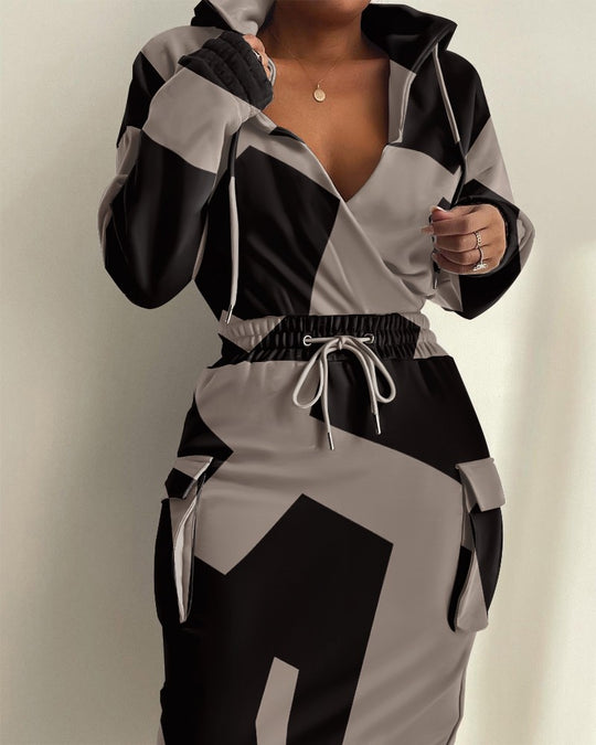 Damen lässiges Set mit modernem Zeitungsdruck R&B