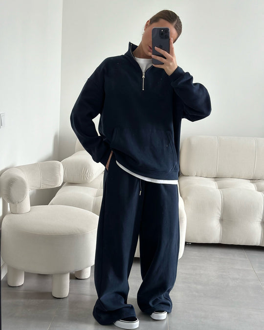 Damen gemütliches Fleece-Loungewear-Set mit hochgezogenem Kragen und lockerer Passform R&B