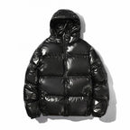 Unisex nan glänzende Steppjacke mit Kapuze, wärmeisolierender Füllung und winddichter Membran R&B