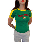 Damen T-Shirt mit kulturellem Schriftzug und Flaggenmotiv R&B
