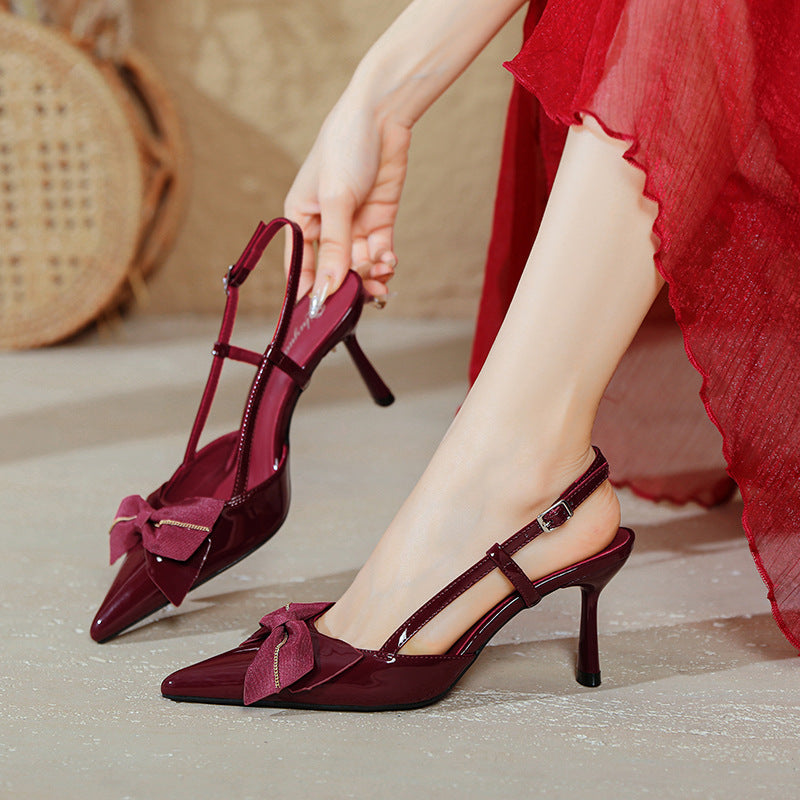 Damen Slingback-Pumps mit dekorativem Schleifen-Detail und spitzem Absatz