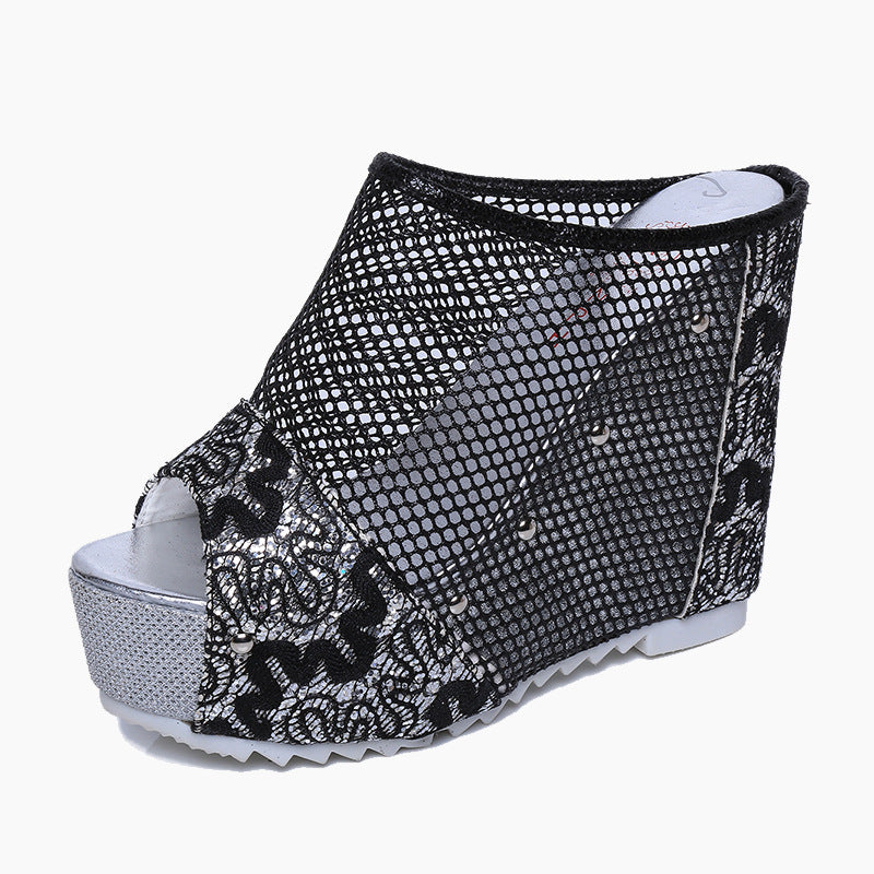 Damen Wedge-Sandalen mit elegantem Netzdesign und funkelnden Applikationen R&B
