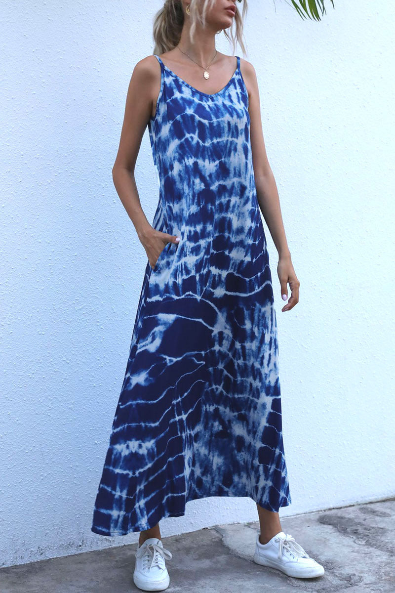 Damen Langes Sommerkleid aus elastischem Jersey mit asymmetrischem Schnitt und praktischen Taschen R&B