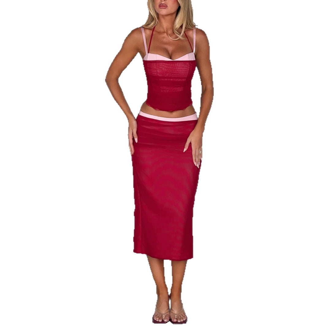 Damen Sexy Crop-Top und Midirock Set R&B