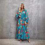 Damen Maxikleid mit voluminösen Ärmeln und schickem Bindegürtel R&B