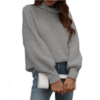 Damen Oversized Strickpullover mit hohem Kragen und Rippstruktur R&B