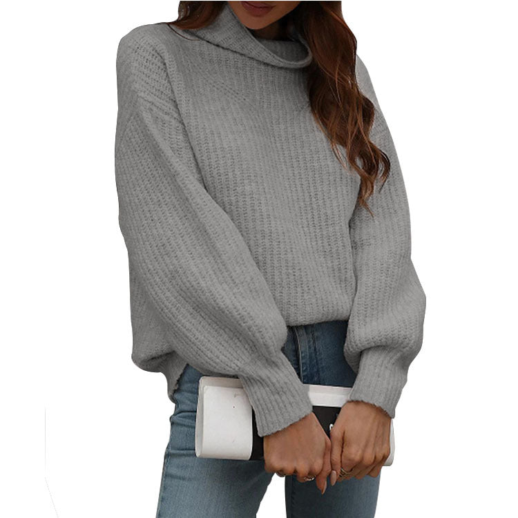 Damen Oversized Strickpullover mit hohem Kragen und Rippstruktur R&B